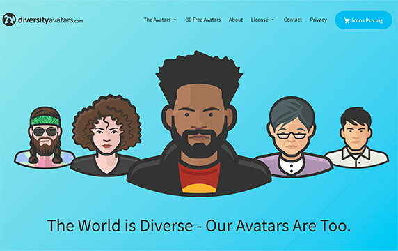 Diversity Avatars - 头像素材库：Diversity Avatars是一个探索世界各地人们和文化的美丽、多样性头像素材库，目前拥有770个头像，包括各行各业、不同宗教信仰、不同国籍和种族。