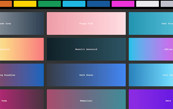UIGradients - 美丽的UI渐变色：UIGradients 以分享美丽渐变色彩为主的分享站，里面接近上百种渐变配色方案，设计师可根据自己风格来选择搭配。