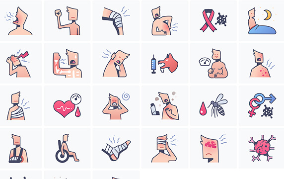 新冠疫情图标 - 300+免费可商用的矢量图标：这套图标是完全开源的一套图标，由iconfinder提供，图标风格多样，比如黑白线条、彩色扁平、插画风，图标的格式是矢量SVG和PNG，可免费商用。