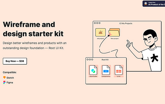 Root UI Kit - 线框和设计入门套件：使用最具创新性的UI套件-Root更快地创建更好的线框，原型和设计。