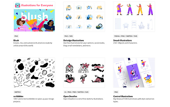 Free Illustrations - 汇集很多免费插画的资源站：网站上大部分都是免费可商用的插画素材，质量都还不错，以后产品上有需要用插画素材的可以来这里看看。