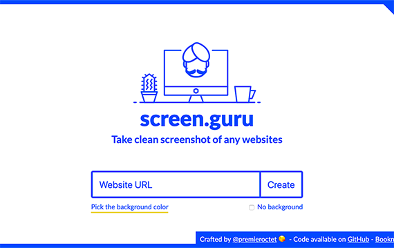 Screen Guru - 效果图的在线工具：Screen Guru是一个直接通过网站链接地址从浏览器中截取网站截图并生成展示效果图的在线工具，Screen Guru不仅免费，而且是开源的。