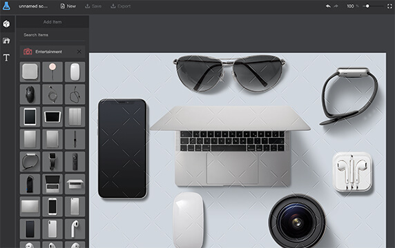 SceneLab - 在线创意桌面设计工具：「SceneLab」是一款快发挥设计师想象力的设计工具，专门为喜欢摆拍工作桌面的人而设计，随意在画布上添加自己喜欢的物品，读者无需注册即可打开使用，你所需要的就是一个浏览器。
