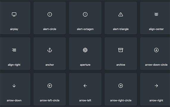 Feather - 精美线性开源图标库：Feather是由美国设计师Cole Bemis制作的一个精美线性开源图标库，每个图标均采用24x24网格设计，强调简洁性，一致性和可用性。