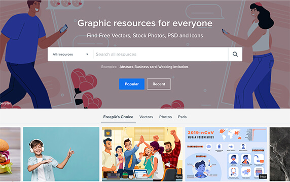 Freepik - PSD素材搜索引擎的网站：一个免费基于PSD素材搜索引擎的网站，可以搜到免费图标和其他更多资源，Freepik 是目前最受欢迎的免费素材网站之一，其中提供了超过25万的优质素材。