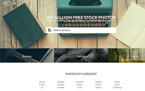 Foter - 3.35亿张免费高质量图片素材：Foter 拥有超过3.35亿张免费高质量图片素材，照片内容涵盖抽象、艺术、科技、自然、商业等多个领域，你可以匿名访问网站，也可以注册订购网站内容。