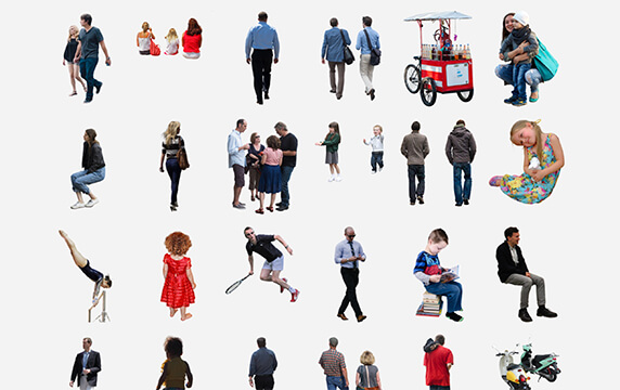 Clipped - 随行人员和物品的组合素材：网站素材有一大群随行人员素材以及随行人员和物品的组合素材。