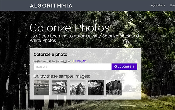Algorithmia - 用AI给黑白照片上色：Algorithmia利用AI技术自动为黑白图片上色，还原其彩色面貌。