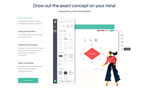Creately - 在线图表制作协作平台：在线图表制作协作平台是一款优秀的绘制产品图形的在线工具，绘制的图形更为丰富，支持UML图、Mindmap图、SWOT图、产品原型图、流程图等等数十种类型。