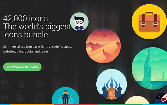 Roundicons - 世界上最大的图标包：Roundicons是一个免费的矢量图标包网站，目前收录了42000个免费图标资源。