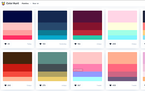 色彩猎人 - 颜色猎人色系组合网：ColorHunt 网站是一个致力于帮助产品设计师们更好的选择颜色搭配组合的站点。
