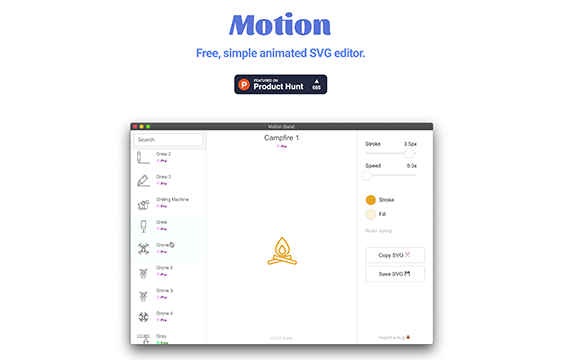 Motion - 动画图标编辑器：Motion是动画图标编辑器，它使您可以快速找到自己喜欢的图标，进行一些调整和调整，然后将其插入正在处理的任何项目中！