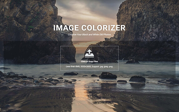 Image Colorizer - 黑白照片上色的工具：一个基于AI技术在几秒钟内为黑白照片上色的工具Image Colorizer，上传的图片小于4MB，像素不超过3000×3000，支持.jpg .jpeg .png。