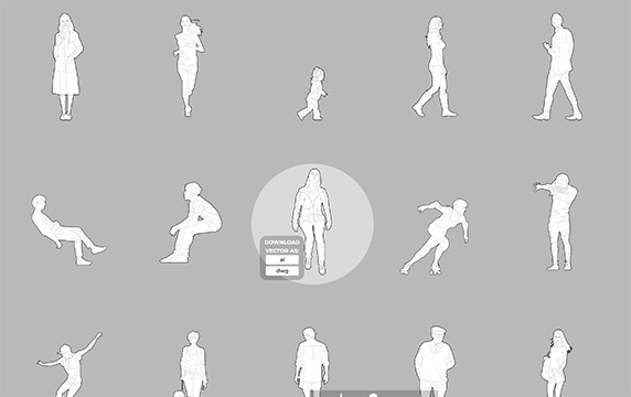 Pimp My Drawing - 线稿风格的素材网站：该网站提供免费的白描线稿风格人物下载，文件支持DWG和AI两种格式，适用于插图画家和CAD绘图的中等大小的矢量素材集合。