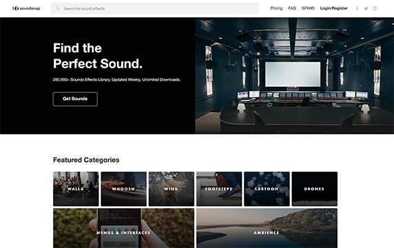 Soundsnap - 280,000多个声音效果库：Soundsnap仅专注于专业音效，每周都会添加精选的声音，它是探索世界上使用最广泛的音效平台。
